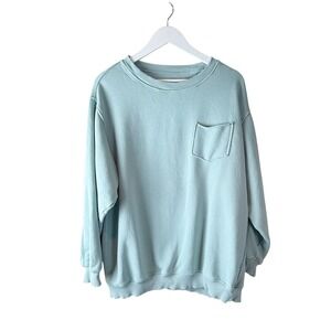 Aerie Oversized‎ Pocket Sweatshirt Heart Graphic Back Light Blue Casual